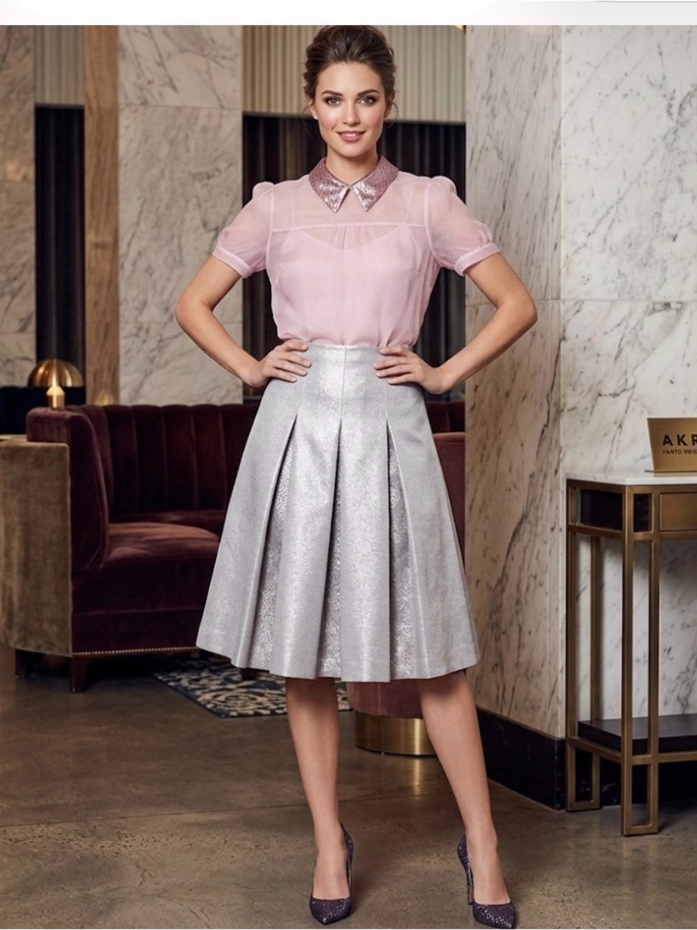 NWT! Swiss Designer AKRIS PUNTO Sliver Skirt Sz 8